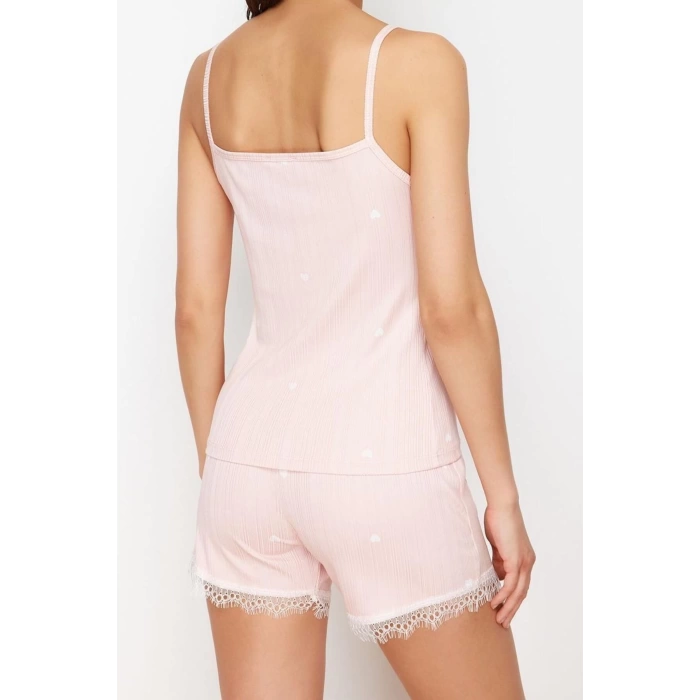 Womens Polyester V Neck Strap Sleeve 5-Pack Belted Ribbon Detailed Ribbon Knitted Pajama Set