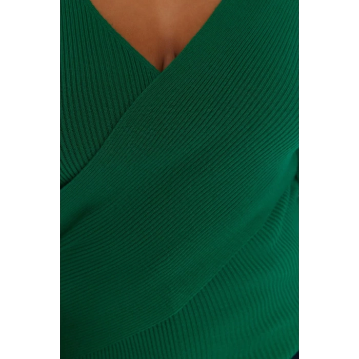 Womens Plus Size Fashion Stylish Regular Choker Collar Long Sleeve Plain Collar Detailed Double Breasted Knitwear Blouse