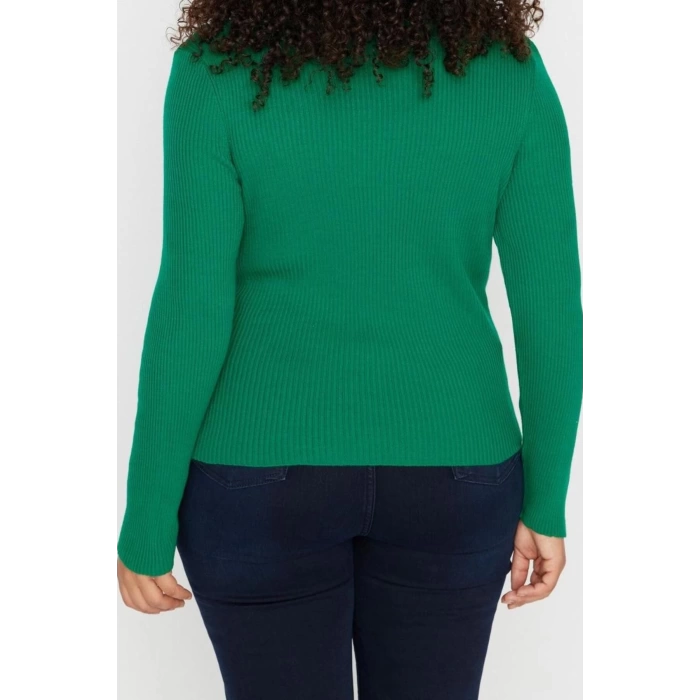 Womens Plus Size Fashion Stylish Regular Choker Collar Long Sleeve Plain Collar Detailed Double Breasted Knitwear Blouse
