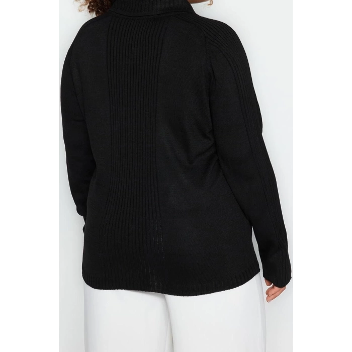 Womens Plus Size Fashion Stylish Regular Polo Neck Long Sleeve Plain Polo Neck Button Closure Knitwear Sweater