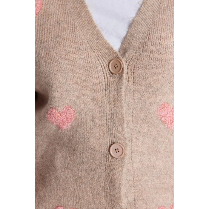Womens Plus Size Fashion Stylish Regular Jacket Collar Long Sleeve Heart Heart Patterned Knitwear Cardigan