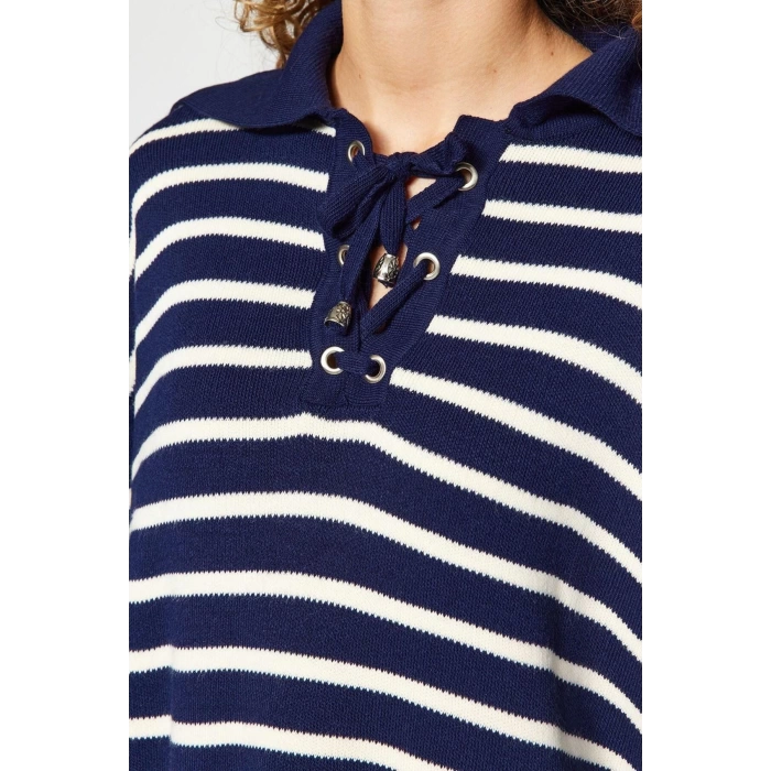 Womens Hijab Fashion Stylish Regular Square Neck Long Sleeve Striped Comfortable Pattern Knitwear Sweater