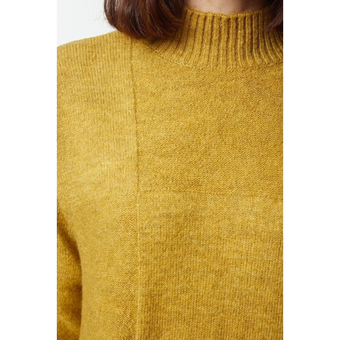 Womens Hijab Fashion Stylish Midi Stand Collar Long Sleeve Geometric Soft Texture Knitwear Sweater