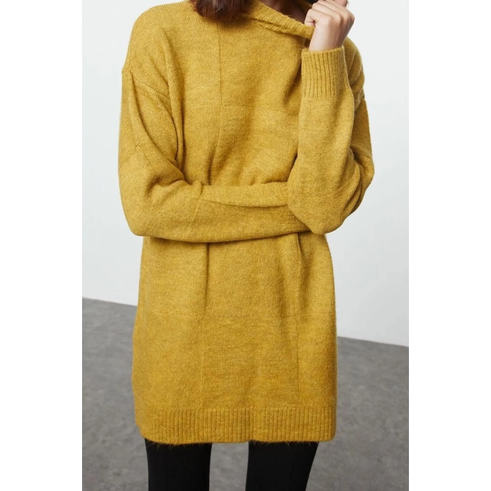 Womens Hijab Fashion Stylish Midi Stand Collar Long Sleeve Geometric Soft Texture Knitwear Sweater