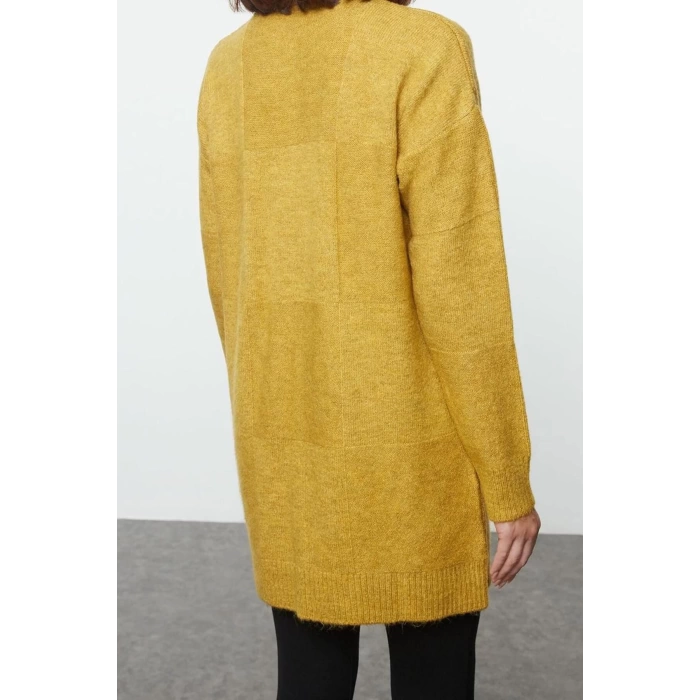 Womens Hijab Fashion Stylish Midi Stand Collar Long Sleeve Geometric Soft Texture Knitwear Sweater