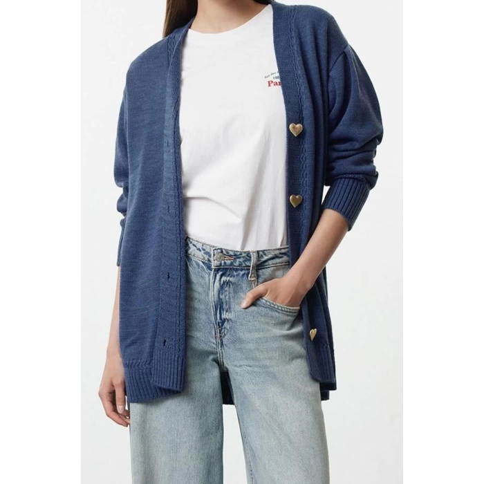 Womens Hijab Fashion Stylish Regular V Neck Long Sleeve Plain Heart Button Knitwear Cardigan