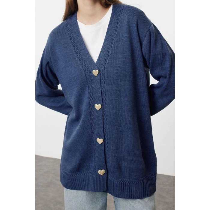 Womens Hijab Fashion Stylish Regular V Neck Long Sleeve Plain Heart Button Knitwear Cardigan