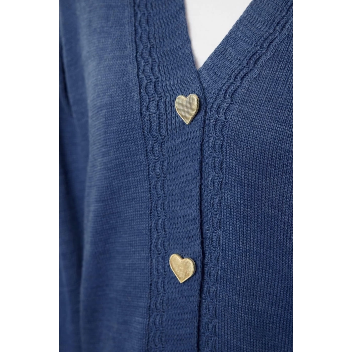 Womens Hijab Fashion Stylish Regular V Neck Long Sleeve Plain Heart Button Knitwear Cardigan