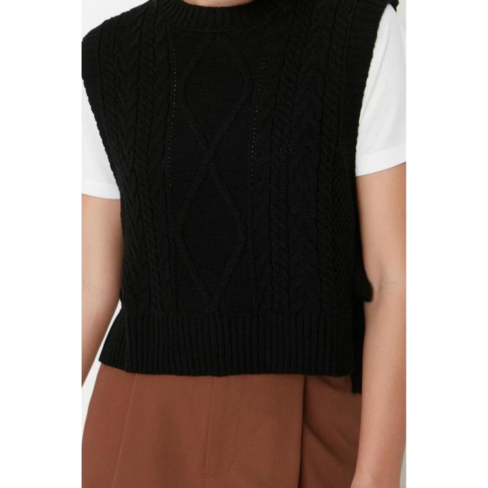 Womens Crop Crew Neck Sleeveless Hair Knit Crop Side Ribbon Bow Tie Detailed Knitwear Sweater