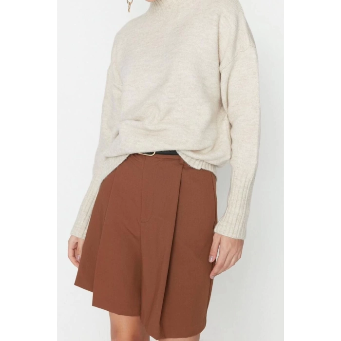 Women Fashion Stylish Regular Stand Collar Long Sleeve Plain Wide Pattern Soft Texture Basic Knitwear Sweater