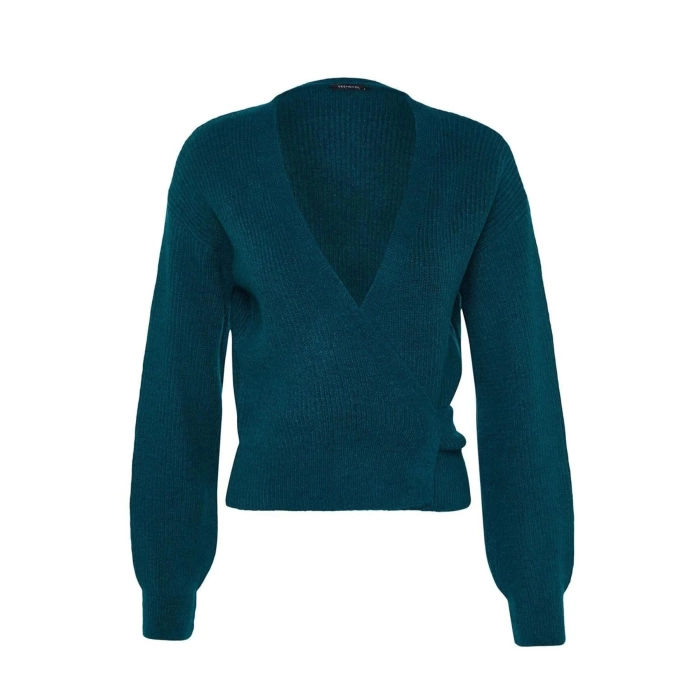 Kadın Moda Şık Regular V Yaka Uzun Kol Düz Yumuşak Dokulu Triko Hırka