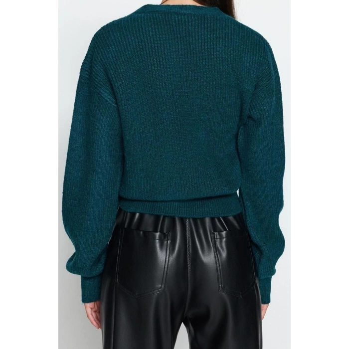 Kadın Moda Şık Regular V Yaka Uzun Kol Düz Yumuşak Dokulu Triko Hırka