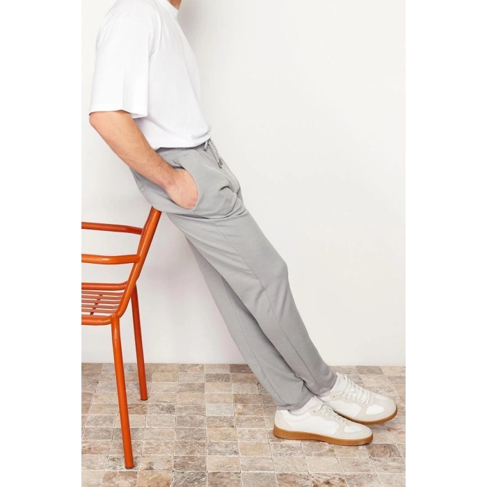 Mens New Fashion Straight Leg Regular Length Knitted Jogger Fit Waist Lace-Up Textured Knitted Casual Pants