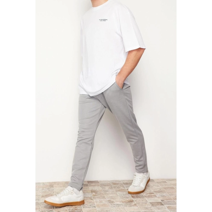 Mens New Fashion Straight Leg Regular Length Knitted Jogger Fit Waist Lace-Up Textured Knitted Casual Pants