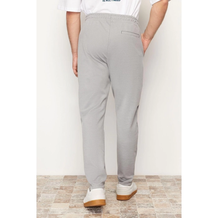 Mens New Fashion Straight Leg Regular Length Knitted Jogger Fit Waist Lace-Up Textured Knitted Casual Pants