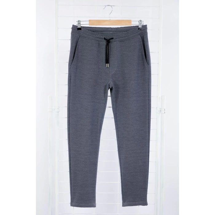 Mens New Fashion Straight Leg Regular Length Knitted Jogger Fit Waist Lace-Up Textured Knitted Casual Pants