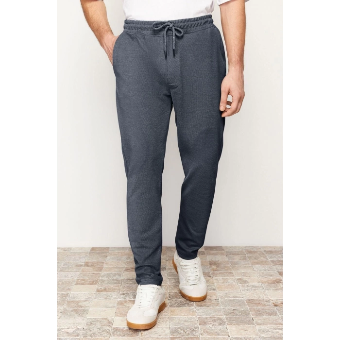 Mens New Fashion Straight Leg Regular Length Knitted Jogger Fit Waist Lace-Up Textured Knitted Casual Pants