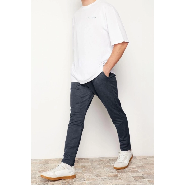 Mens New Fashion Straight Leg Regular Length Knitted Jogger Fit Waist Lace-Up Textured Knitted Casual Pants