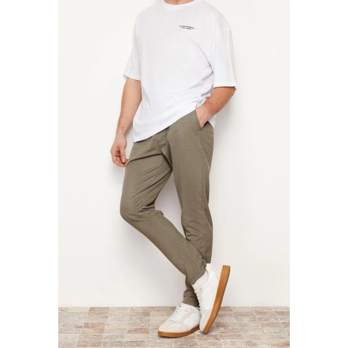 Mens New Fashion Straight Leg Regular Length Knitted Jogger Fit Waist Lace-Up Textured Knitted Casual Pants