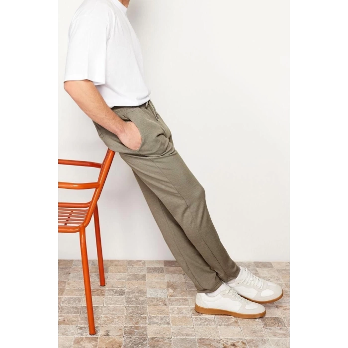 Mens New Fashion Straight Leg Regular Length Knitted Jogger Fit Waist Lace-Up Textured Knitted Casual Pants