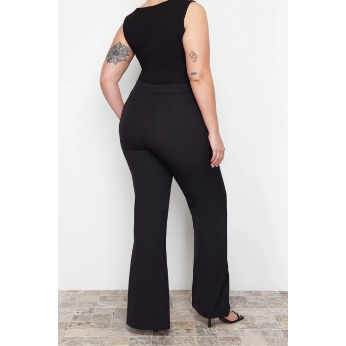 Kadın Yeni Moda Büyük Beden İspanyol Paça Uzun Boy Dokuma Paçası Yırtmaçlı Geniş Paça Kumaş Pantolon