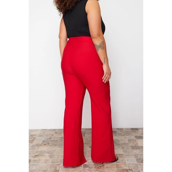 Kadın Yeni Moda Büyük Beden İspanyol Paça Uzun Boy Dokuma Paçası Yırtmaçlı Geniş Paça Kumaş Pantolon