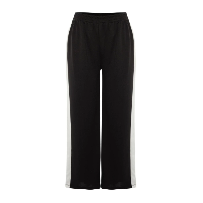 Kadın Moda Büyük Beden Geniş Paça Uzun Boy Örme Beli Lastikli Şerit Detaylı Geniş Paça Örme Pantolon