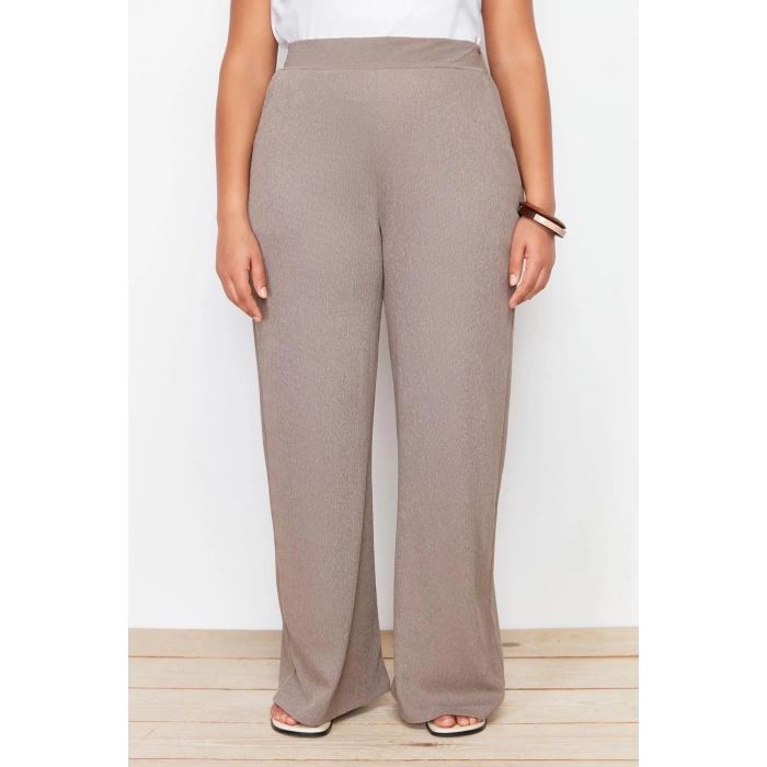 Kadın Yeni Moda Büyük Beden Geniş Paça Uzun Boy Örme Geniş Kesim Örme Pantolon