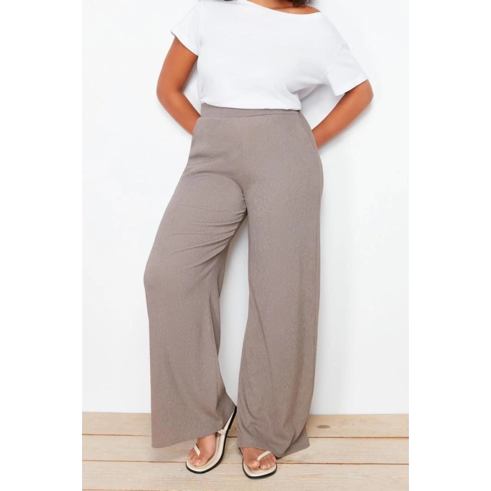 Kadın Yeni Moda Büyük Beden Geniş Paça Uzun Boy Örme Geniş Kesim Örme Pantolon
