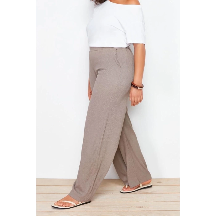 Kadın Yeni Moda Büyük Beden Geniş Paça Uzun Boy Örme Geniş Kesim Örme Pantolon