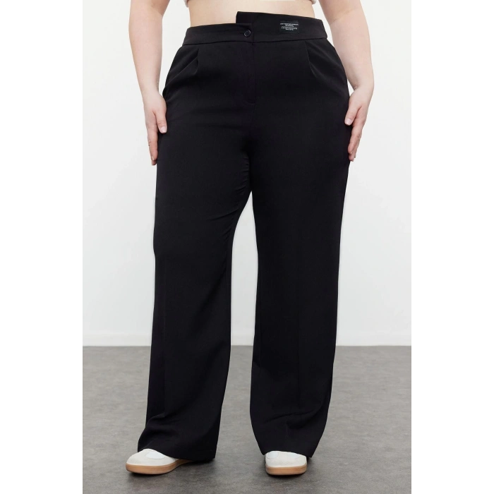 Kadın Yeni Moda Büyük Beden Geniş Paça Uzun Boy Dokuma Wide Leg Geniş Paça Etiketli Kumaş Pantolon
