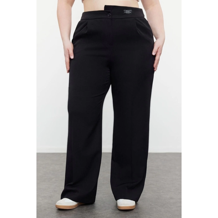 Kadın Yeni Moda Büyük Beden Geniş Paça Uzun Boy Dokuma Wide Leg Geniş Paça Etiketli Kumaş Pantolon
