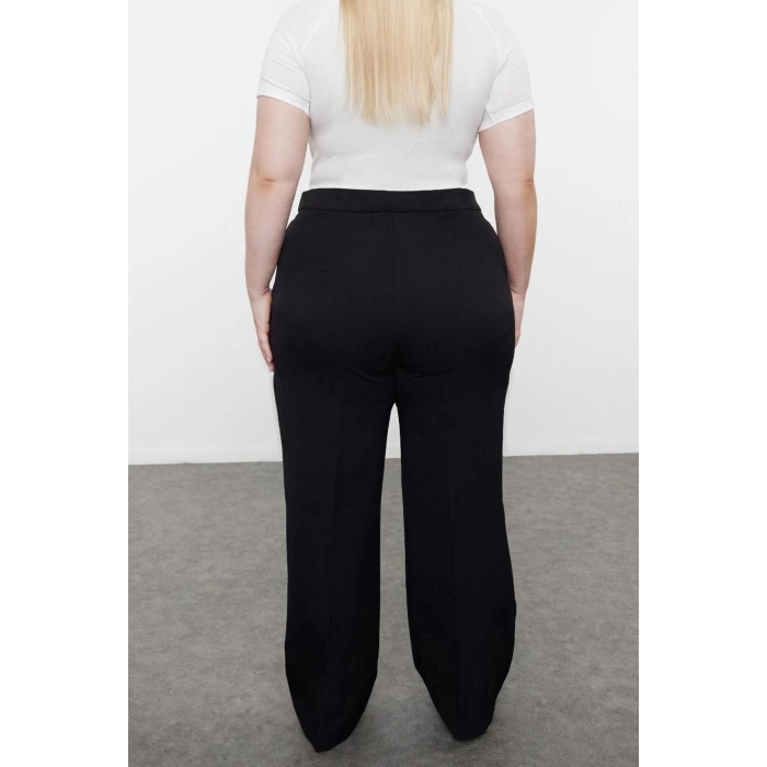 Kadın Yeni Moda Büyük Beden Geniş Paça Uzun Boy Dokuma Wide Leg Geniş Paça Etiketli Kumaş Pantolon