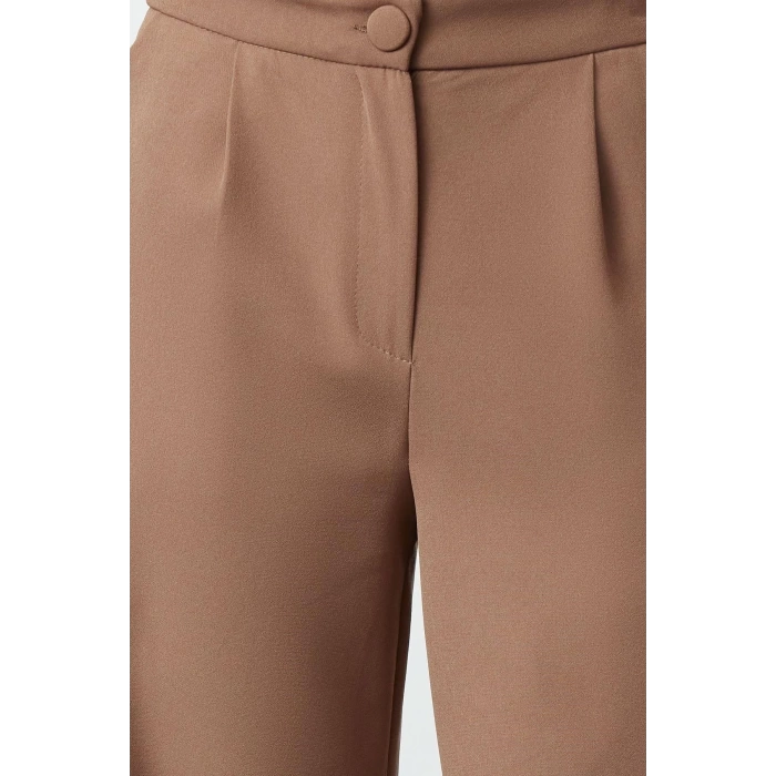 Womens New Fashion Wide Leg Long Length Woven Wide Leg Pleated Trousers