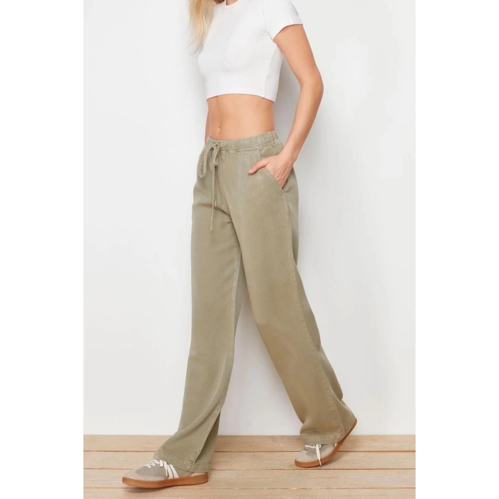 Womens New Fashion Wide Leg Regular Length Denim 100% Cotton Elastic Waist High Waist Jeans