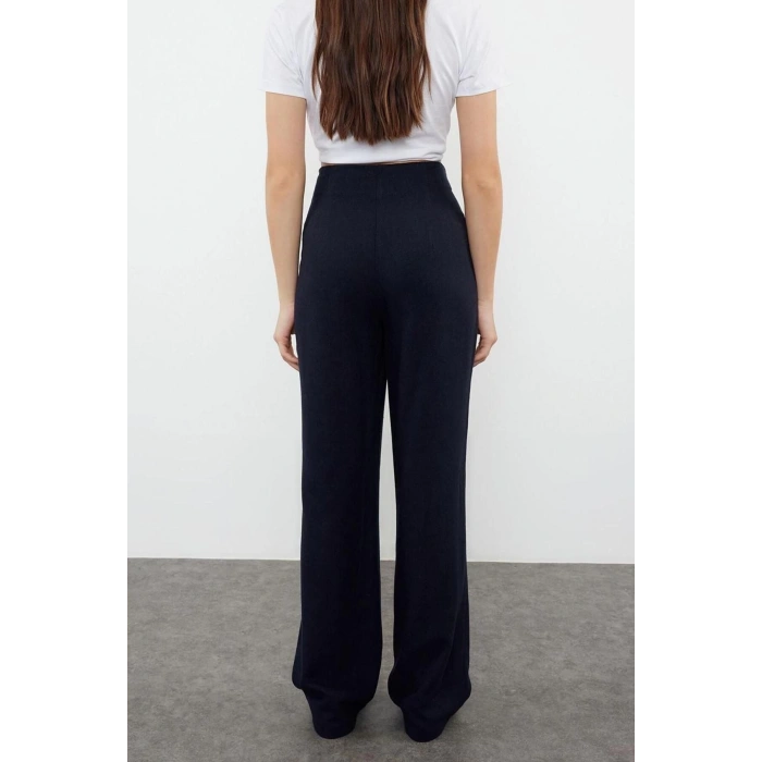 Womens New Fashion Wide Leg Regular Length Woven Linen Look Wide Leg Wide Leg High Waist Trousers