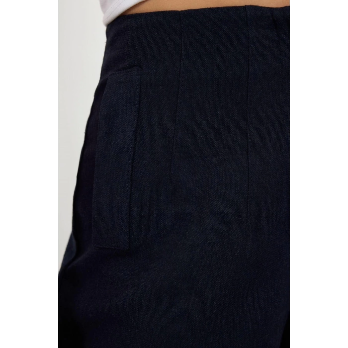 Womens New Fashion Wide Leg Regular Length Woven Linen Look Wide Leg Wide Leg High Waist Trousers