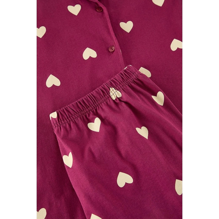 Womens Fashion Stylish Plus Size Shirt Collar Wide Leg Long Sleeve Cherry Heart Knitted Pajama Set