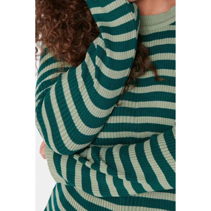 Women Fashion Plus Size Crew Neck Regular Sleeve Striped Ribbed Body-hugging Knitwear Sweater
