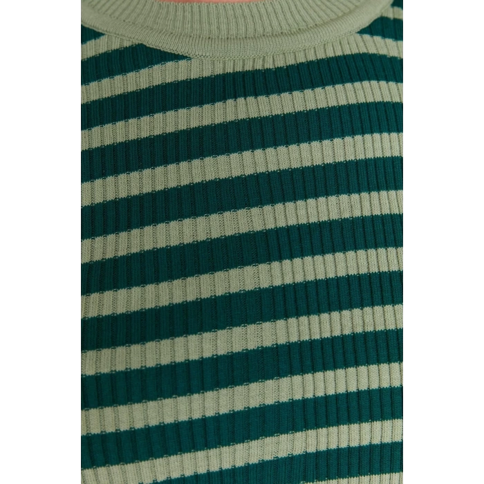 Women Fashion Plus Size Crew Neck Regular Sleeve Striped Ribbed Body-hugging Knitwear Sweater