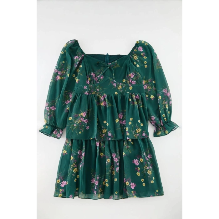 Women Fashion Stylish Plus Size Mini Length Square Neck Relaxed Chiffon Woven Plus Size Dress
