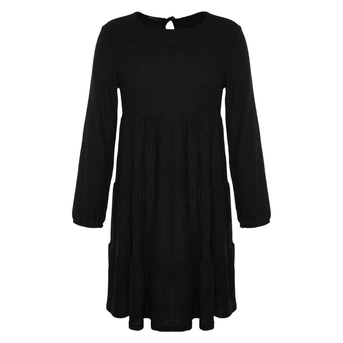Women Fashion Stylish Plus Size Mini Length Crew Neck Relaxed Plain A-line Knitted Dress