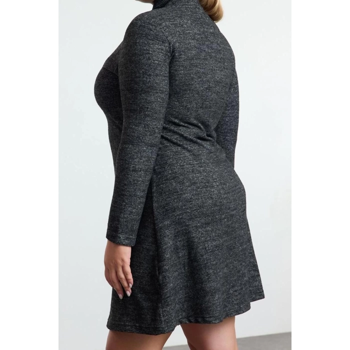 Women Fashion Stylish Plus Size Mini Length Stand Collar Relaxed Soft Knitted Plus Size Dress