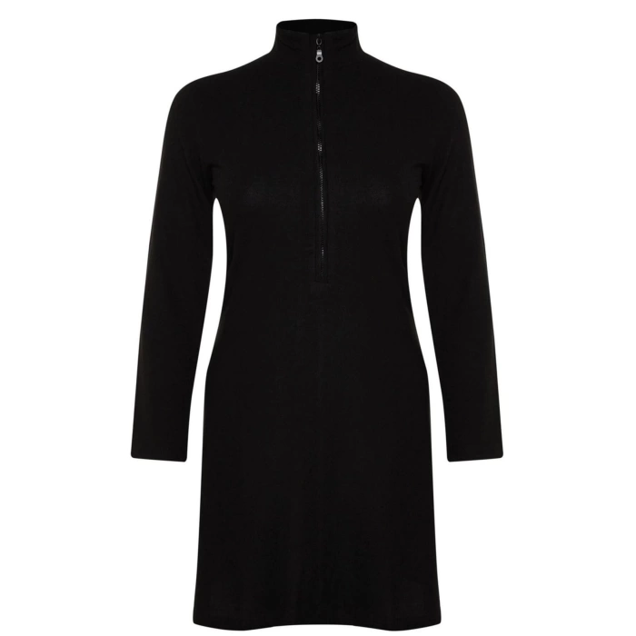 Women Fashion Stylish Plus Size Mini Length Stand Collar Relaxed Soft Knitted Plus Size Dress