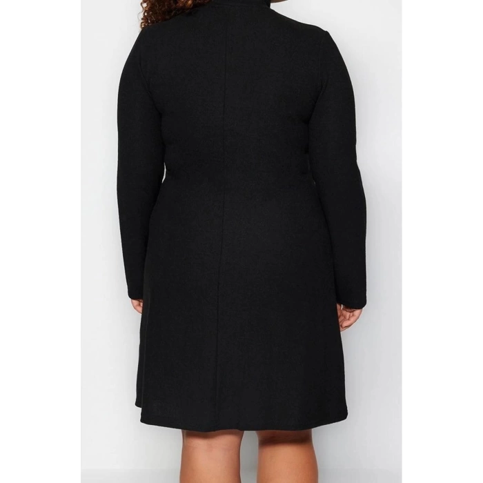 Women Fashion Stylish Plus Size Mini Length Stand Collar Relaxed Soft Knitted Plus Size Dress