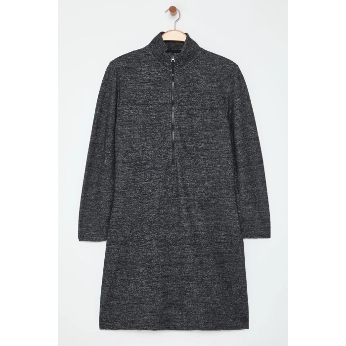 Women Fashion Stylish Plus Size Mini Length Stand Collar Relaxed Soft Knitted Plus Size Dress