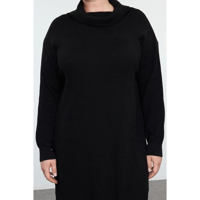 Women Fashion Stylish Plus Size Mini Turtleneck Relaxed Knitted Dress