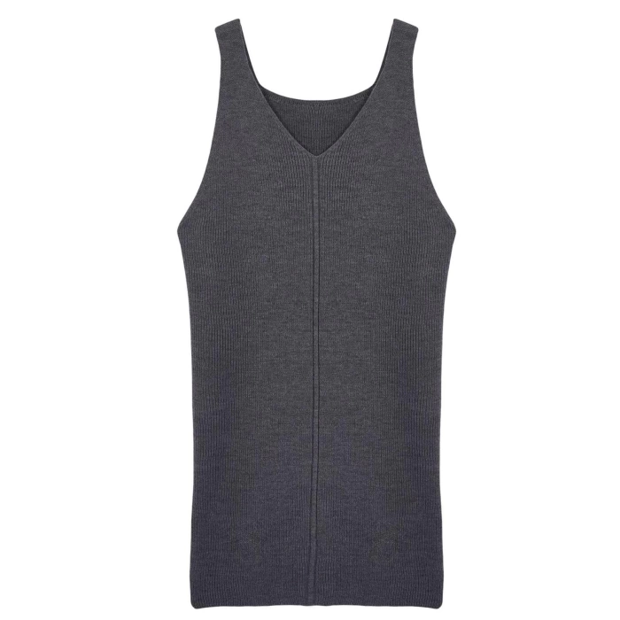 Women Fashion Stylish Plus Size Midi Length V Neck Fitted Vest Knit Dress