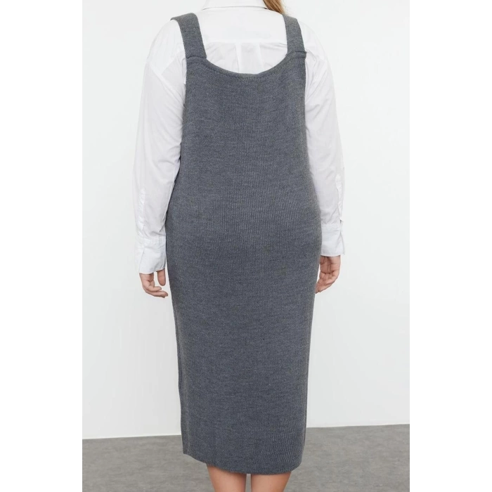 Women Fashion Stylish Plus Size Midi Length V Neck Fitted Vest Knit Dress