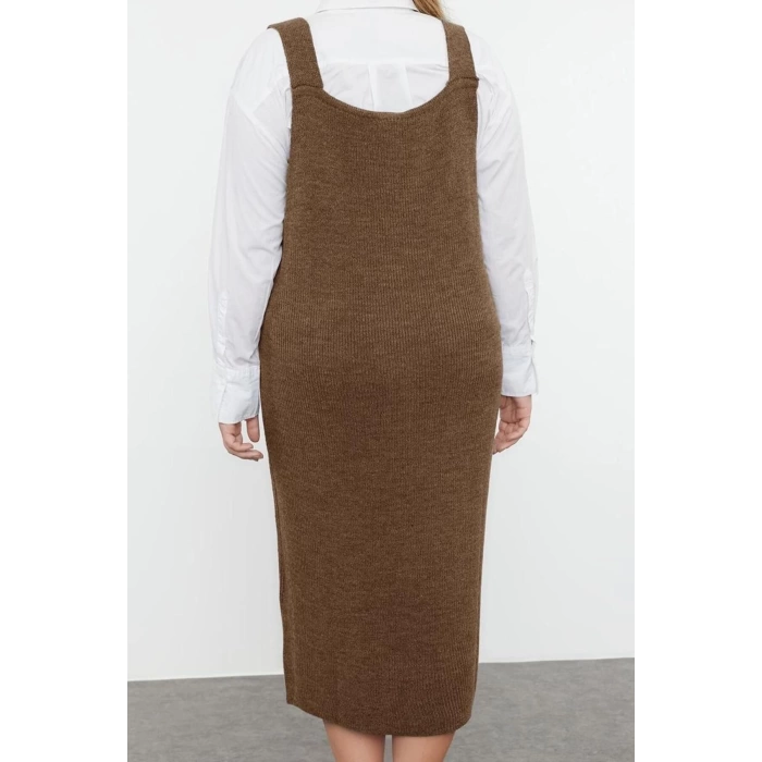Women Fashion Stylish Plus Size Midi Length V Neck Fitted Vest Knit Dress